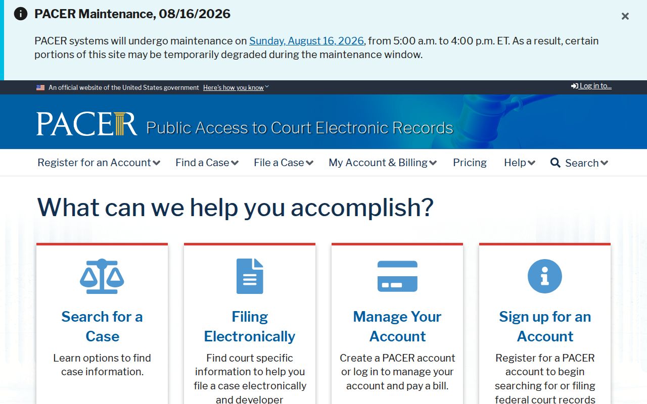 PACER access for federal Surry County court case records