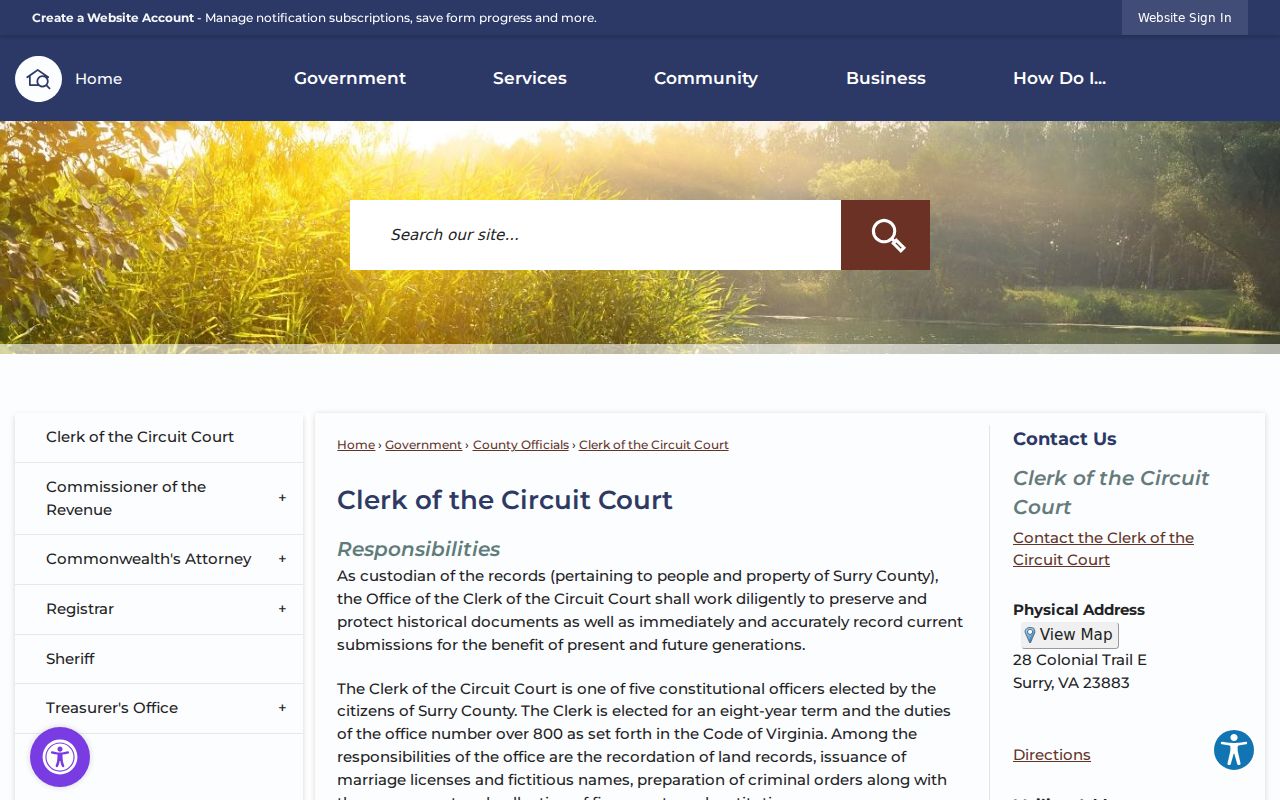 Surry County Circuit Clerk court case records page