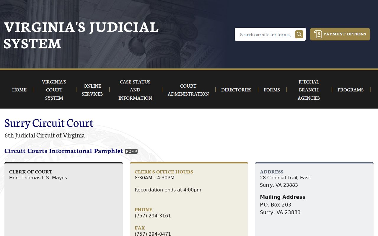 Surry County court case lookup on the Circuit Court page