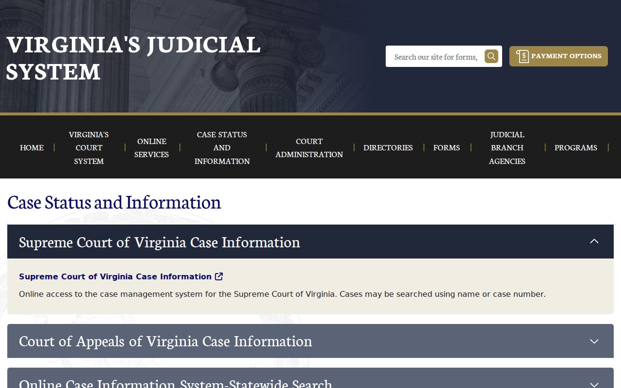 Virginia portal for a Surry County court case search