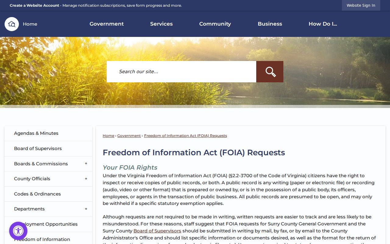 Surry County FOIA source for criminal history record requests